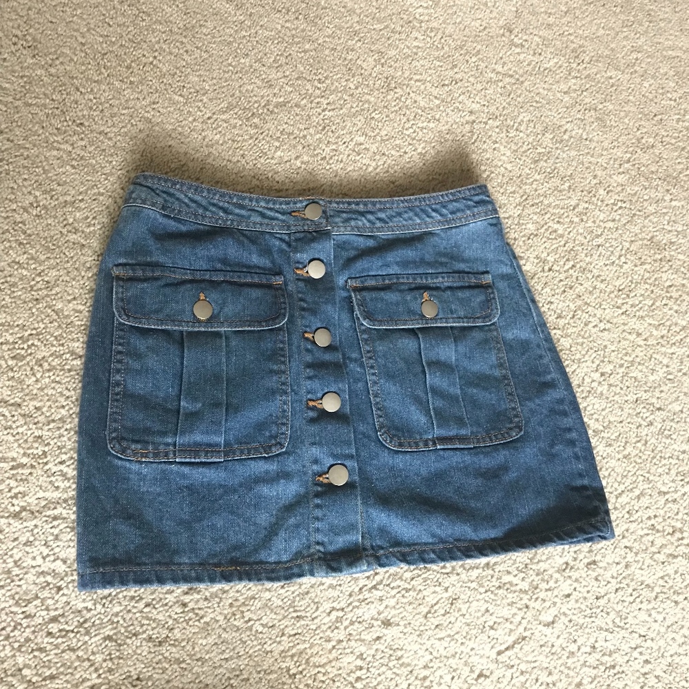 Button Front Denim Skirt